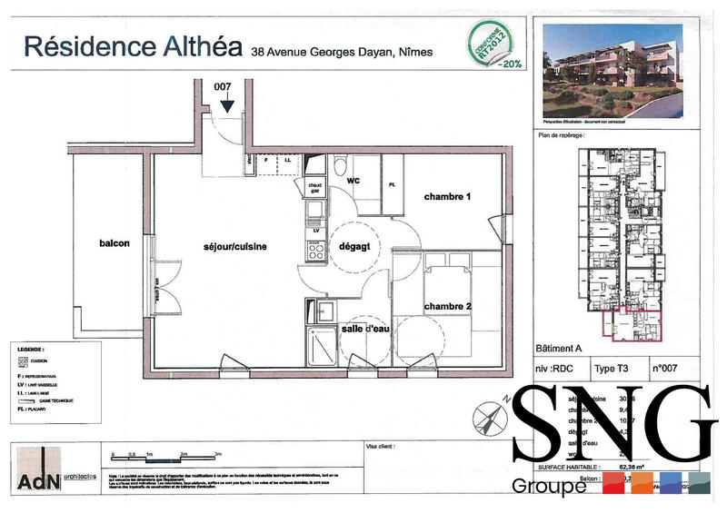 Appartement - 62 m² - 3 pièces