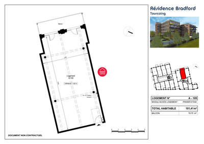 Appartement - 101 m² - 1 pièce