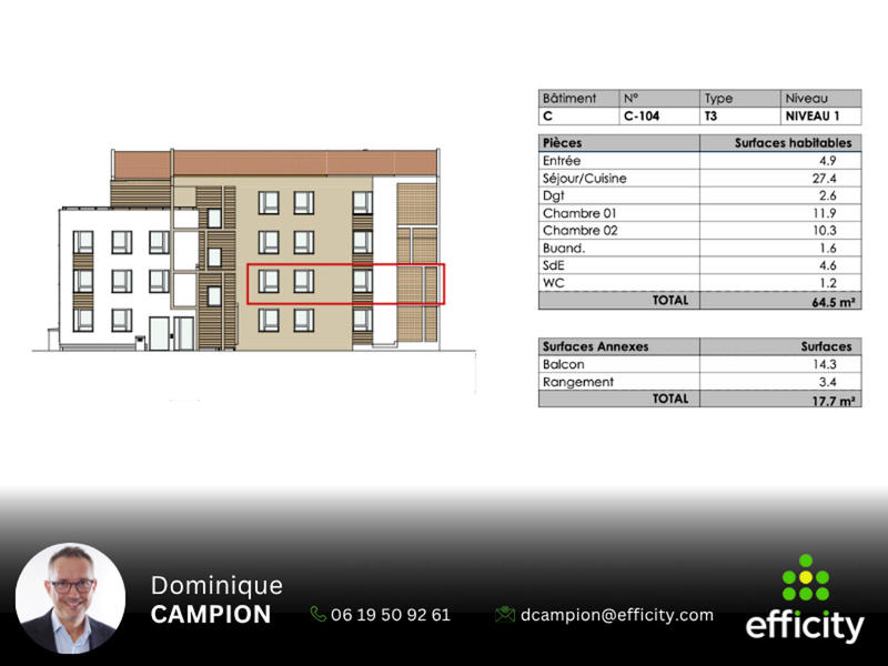 Appartement - 64 m² - 3 pièces