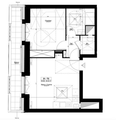 Appartement - 49 m² - 2 pièces