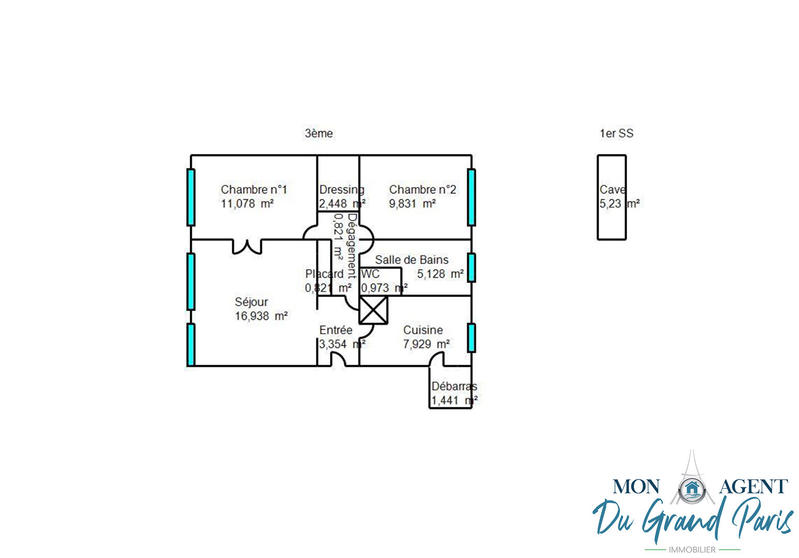 Appartement - 63 m² - 3 pièces