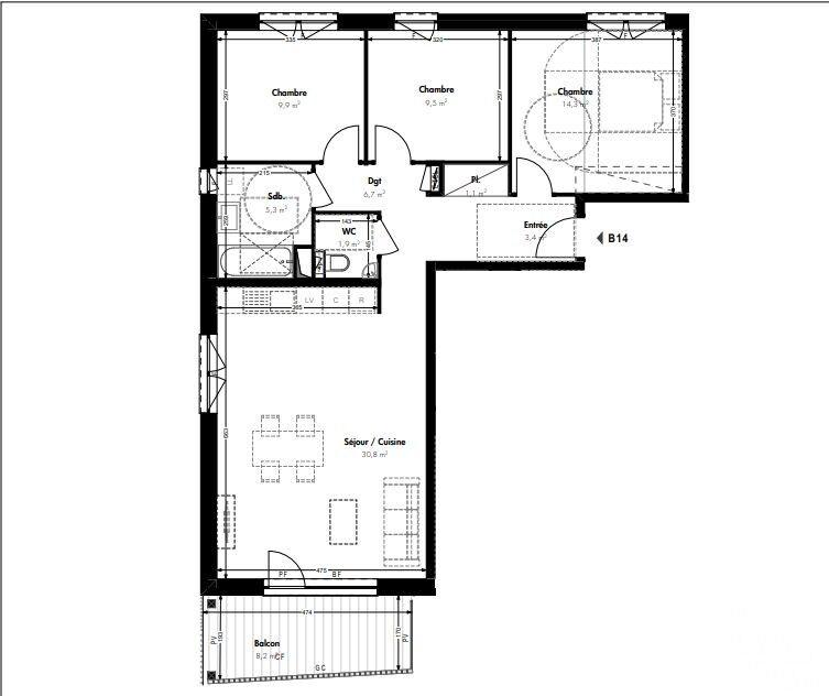 Appartement - 82 m² - 4 pièces