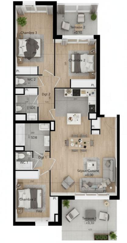 Appartement - 90 m² - 4 pièces