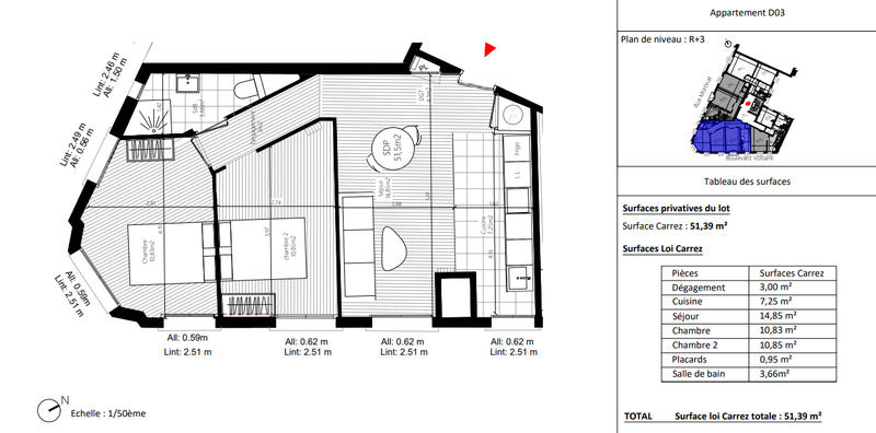 Appartement - 51 m² - 3 pièces