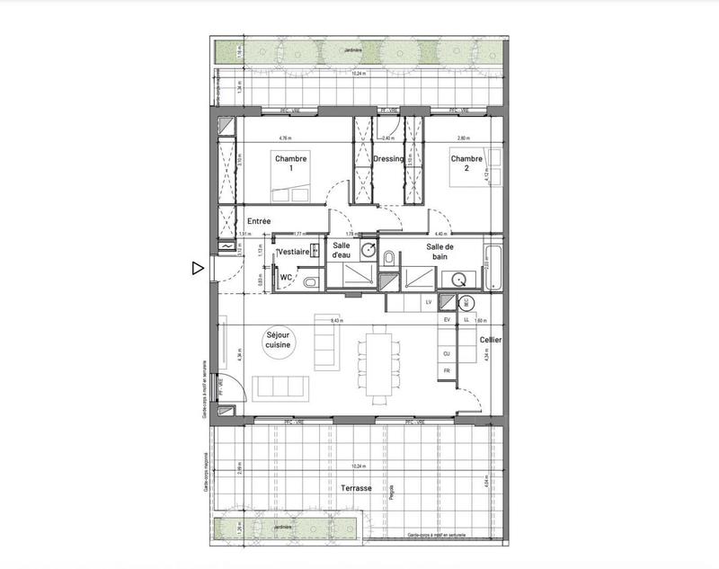 Appartement - 101 m² - 3 pièces