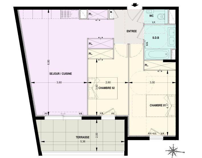 Appartement - 65 m² - 3 pièces