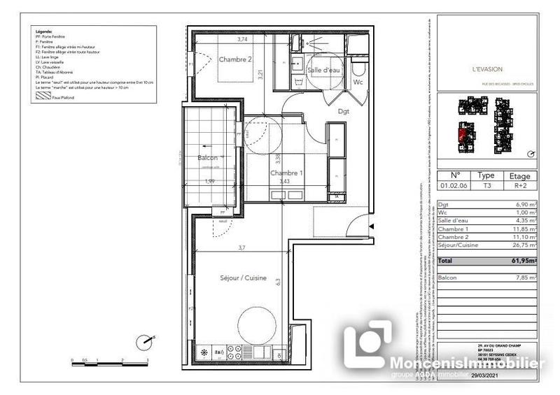 Appartement - 62 m² - 3 pièces