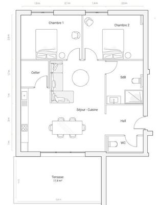 Appartement - 70 m² - 3 pièces