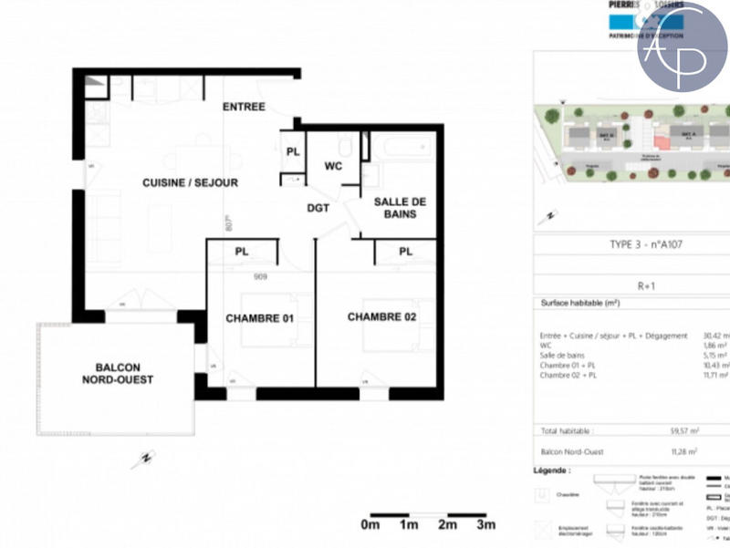 Appartement - 60 m² - 3 pièces