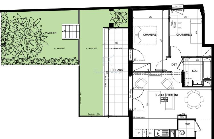 Appartement - 59 m² - 3 pièces