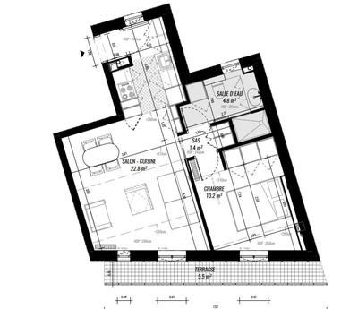 Appartement - 40 m² - 2 pièces
