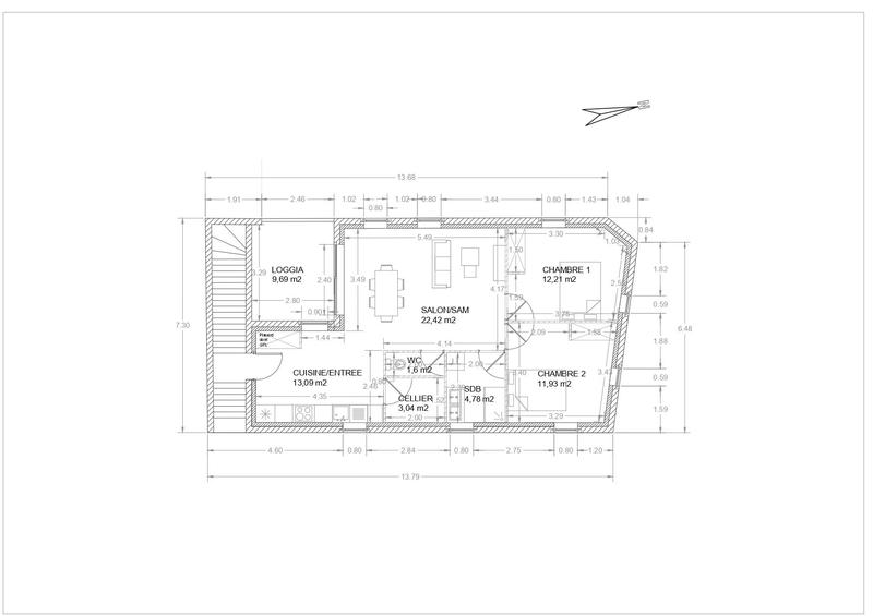 Appartement - 70 m² - 3 pièces