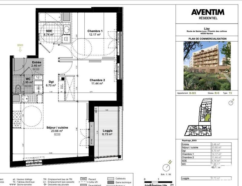 Appartement - 63 m² - 3 pièces