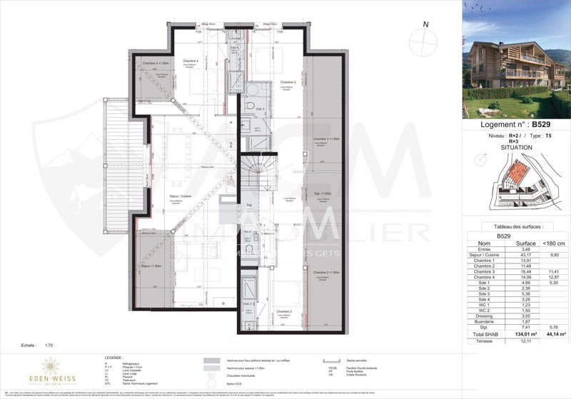 Duplex - 134 m² - 5 pièces