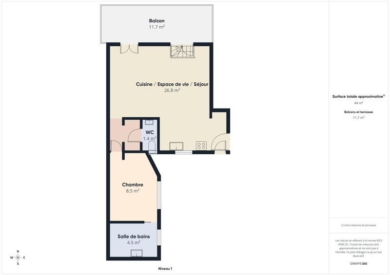 Appartement - 44 m² - 2 pièces