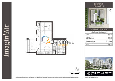 Appartement - 43 m² - 2 pièces