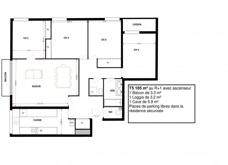 Appartement - 107 m² - 5 pièces