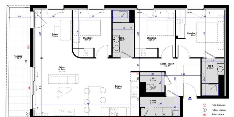 Appartement - 93 m² - 4 pièces