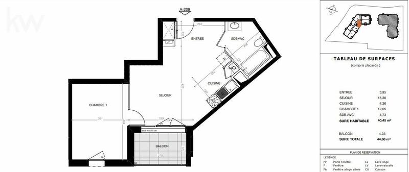Appartement - 40 m² - 2 pièces