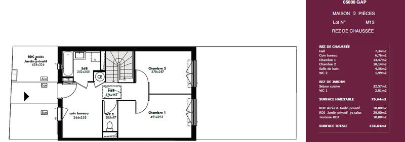 Maison - 80 m² - 3 pièces