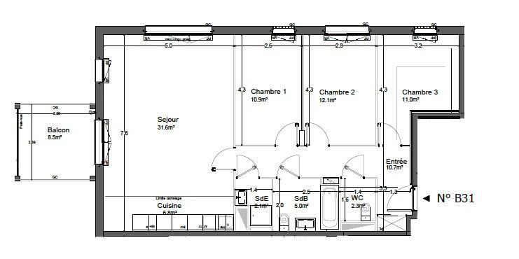 Appartement - 93 m² - 4 pièces