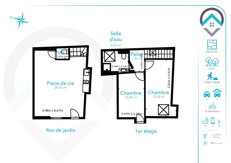 Maison - 59 m² - 4 pièces