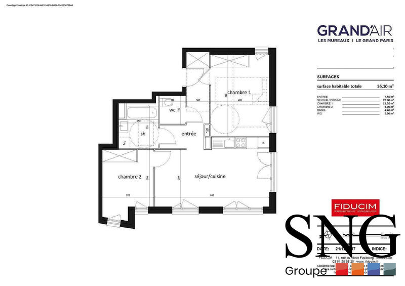 Appartement - 56 m² - 3 pièces