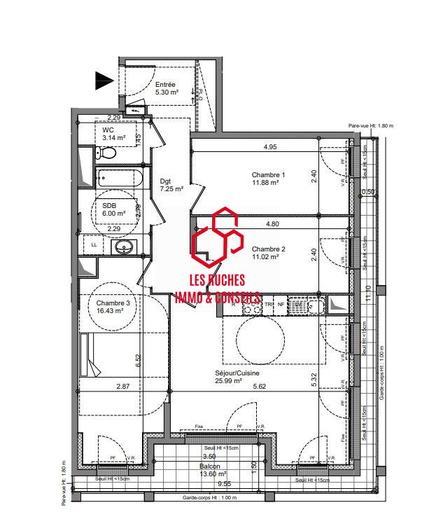 Appartement - 87 m² - 3 pièces