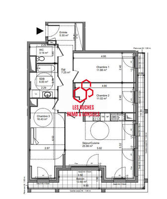 Appartement - 87 m² - 3 pièces