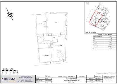 Appartement - 59 m² - 3 pièces