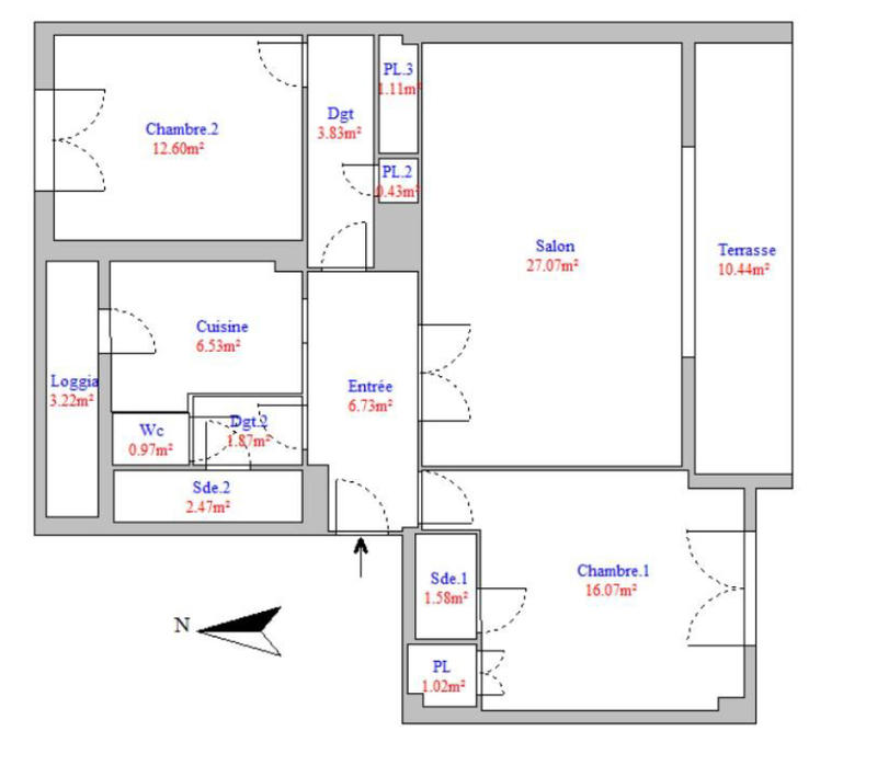 Appartement - 82 m² - 3 pièces