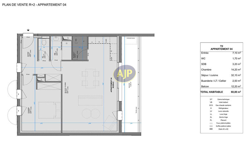 Appartement - 61 m² - 2 pièces