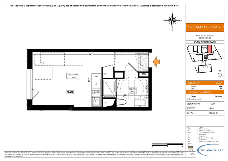 Appartement - 25 m² - 2 pièces
