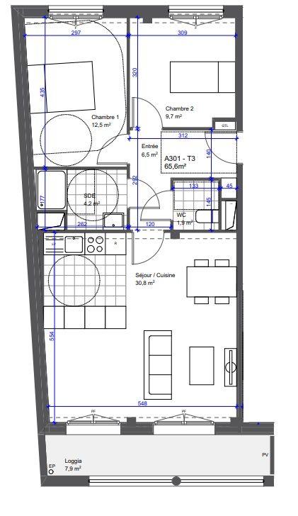 Appartement - 65 m² - 3 pièces