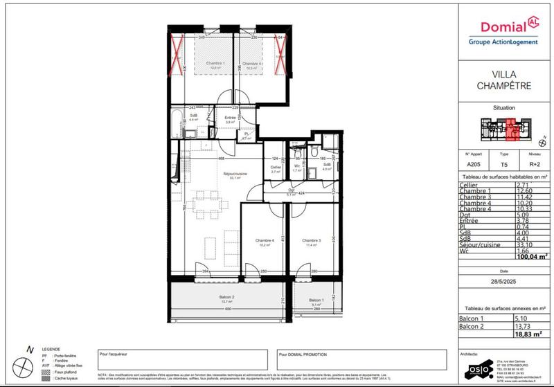 Appartement - 100 m² - 5 pièces