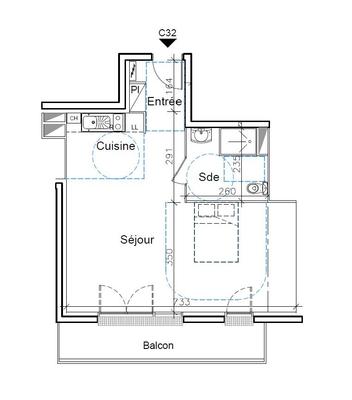 Appartement - 42 m² - 2 pièces