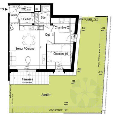 Appartement - 62 m² - 3 pièces