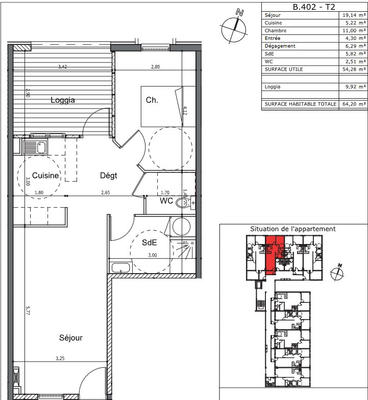 Appartement - 54 m² - 2 pièces