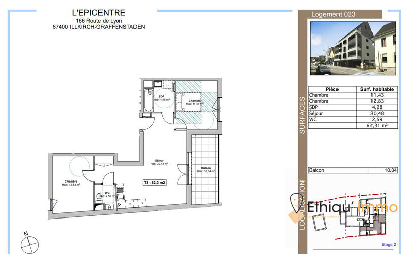 Appartement - 62 m² - 3 pièces