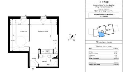 Appartement - 37 m² - 2 pièces