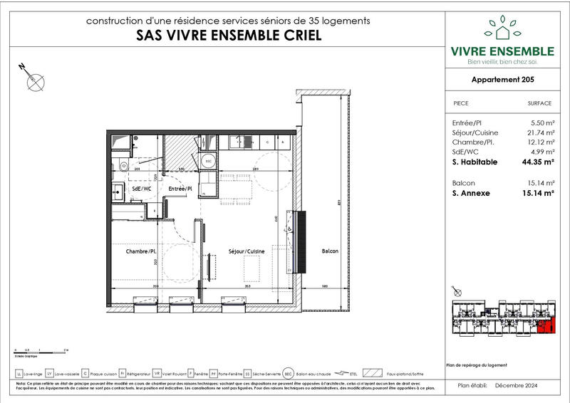 Appartement - 44 m² - 2 pièces