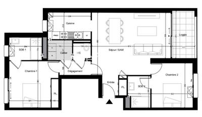 Appartement - 82 m² - 4 pièces