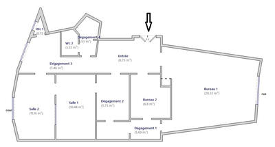 Bureau - 90 m² - 3 pièces