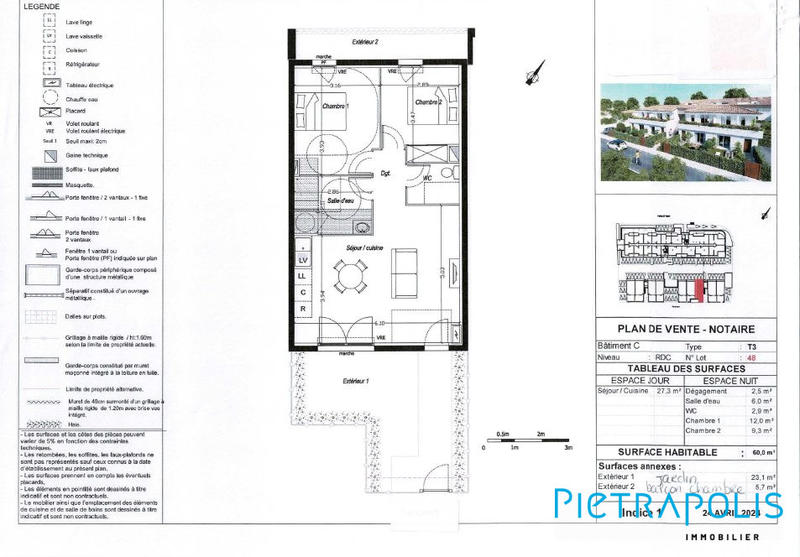 Appartement - 60 m² - 3 pièces