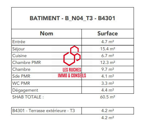 Appartement - 61 m² - 3 pièces