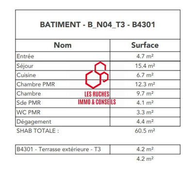 Appartement - 61 m² - 3 pièces