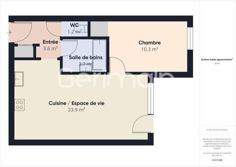 Appartement - 44 m² - 2 pièces