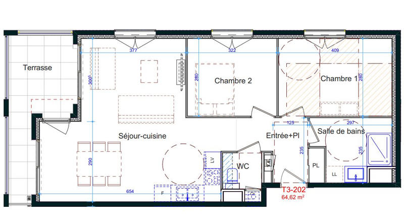 Appartement - 65 m² - 3 pièces