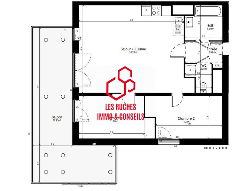 Appartement - 66 m² - 3 pièces