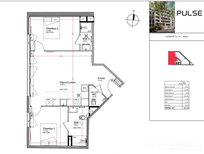 Appartement - 62 m² - 3 pièces